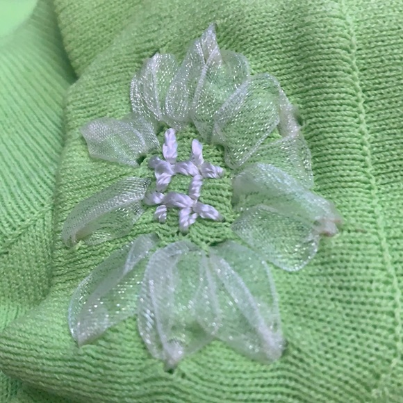 JOSEPH A. Lime green knit top PULLOVER blouse floral LARGE NEW - Picture 6 of 6